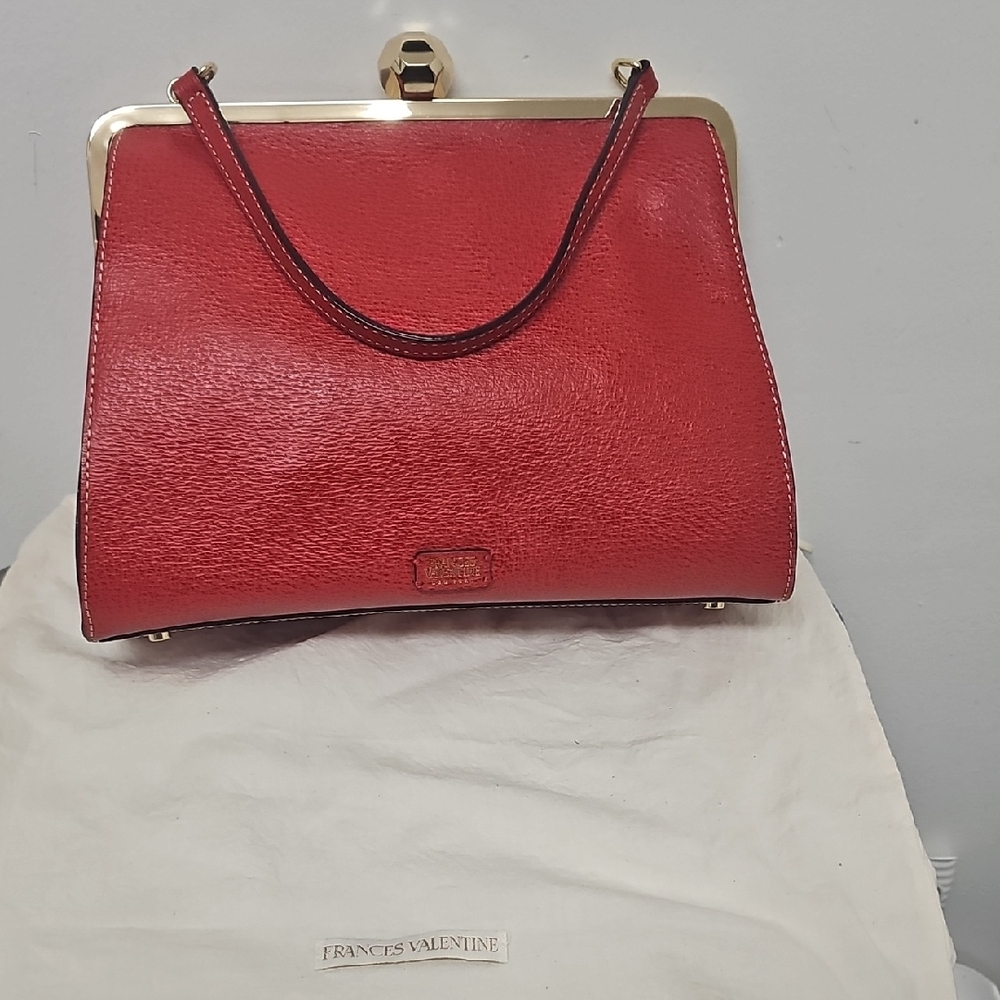 Frances Valentine Red Leather Structured Top-Handle Satchel with Gold Hardware